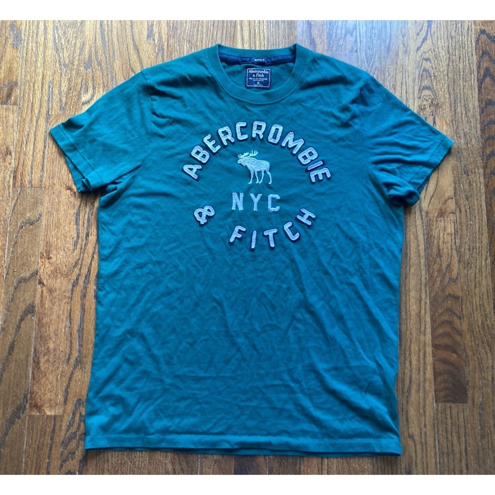 Abercrombie & Fitch T Shirt Size XL Moose Logo NYC Spellout Muscle VTG Y2K Green
